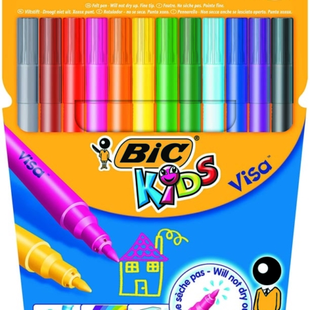 Estuche de 12 rotuladores Bic Kids Visa Lavable punta fina