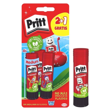 Blíster de 2+1 pegamentos en barra Pritt original 22 grs.