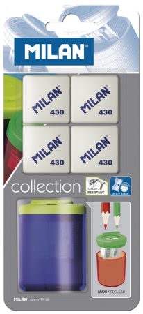 Blíster de 1 afilalápices collection de doble uso con depósito Milan + 4 gomas de borrar 430