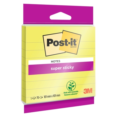 Blíster de 1 taco de notas adhesivas verdes con líneas Post-It Super Sticky XL 101 x 101 mm