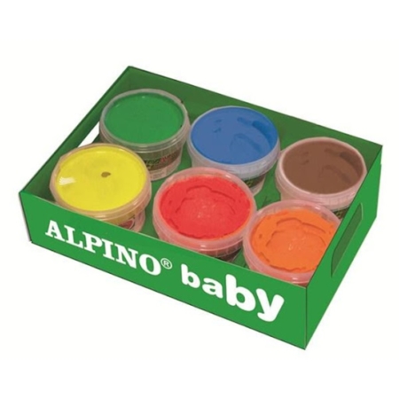 CAJA DE 6 BOTES DE PINTURA DE DEDOS ALPINO BABY 250 ML.