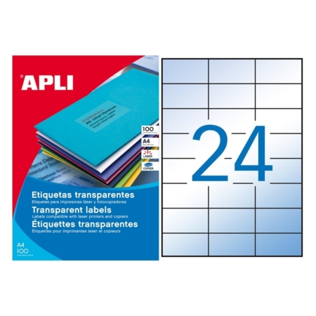 CAJA DE 100 HOJAS DE ETIQUETAS TRANSLÚCIDAS RESISTENTES A LA INTEMPERIE APLI 70 X 37 MM 11918