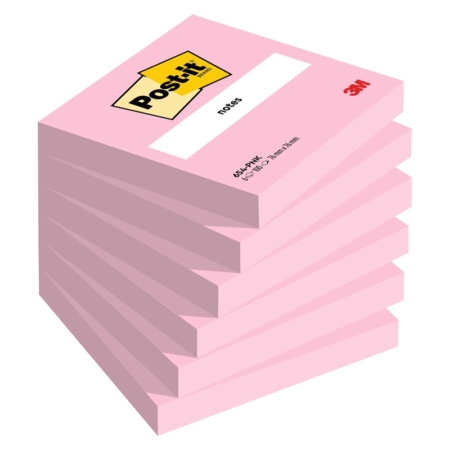 Pack de 6 tacos de notas adhesivas rosas Post-It 654 76 x 76 mm