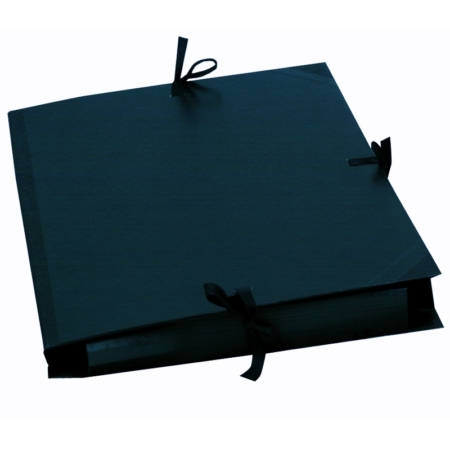 Carpeta de dibujo de cartón jaspeado negro barnizado 37 x 52 cm con cintas y solapas