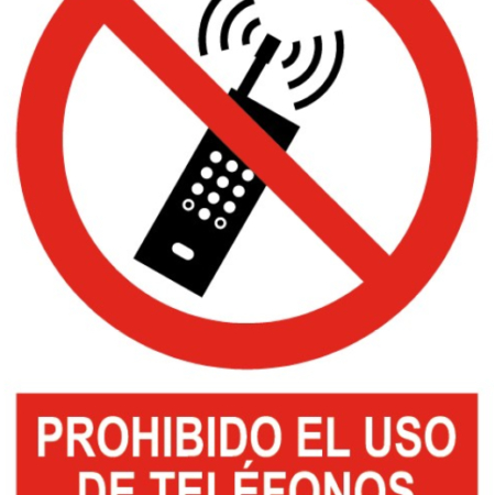 SEÑAL PVC ROJO 210x297 PROHIBIDO USAR TELÉFONOS MÓVILES