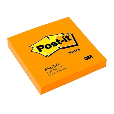 Taco de notas adhesivas naranja neón Post-It 654 76 x 76 mm