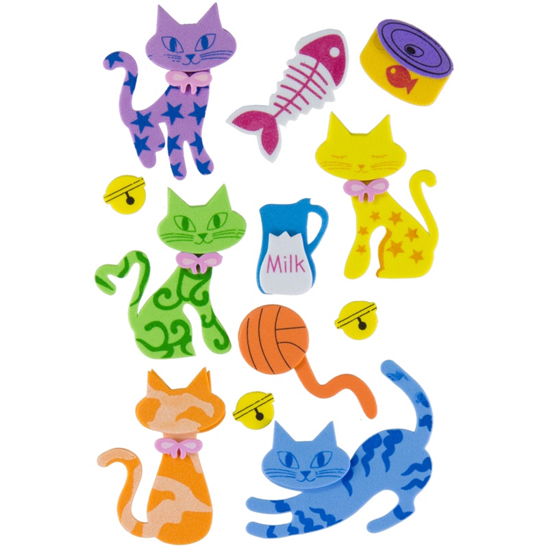 Set de figuras adhesivas de goma eva 3D gatos