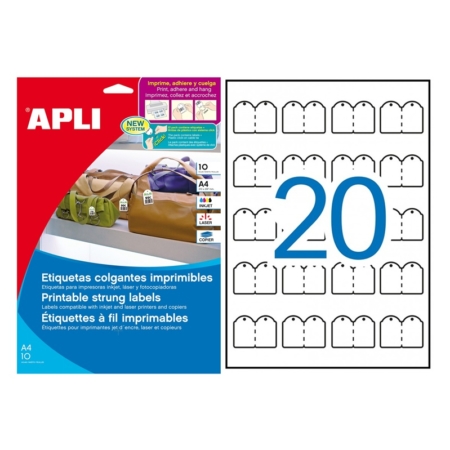 CAJA DE 10 HOJAS DE ETIQUETAS COLGANTES IMPRIMIBLES APLI 22 X 35 MM 11945