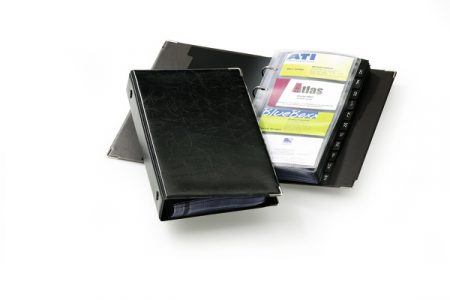 Tarjetero Visifix de plástico negro para 200 tarjetas con 4 anillas Durable