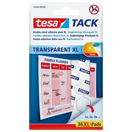 Blíster de 36 puntos adhesivos transparentes XL de doble cara Tesa Tack