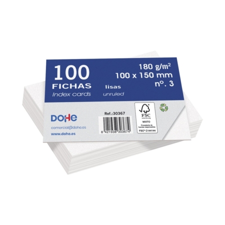 Paquete de 100 fichas de cartulina 180 g lisas nº 3 – 100 x 150 mm
