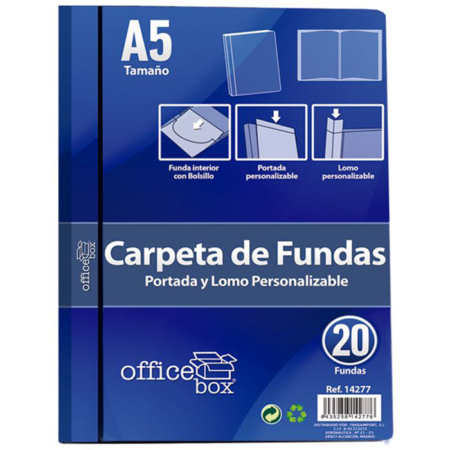 Carpeta de espiral en plástico azul con 20 fundas extraíbles Office Box