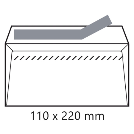 Caja de 500 sobres blancos autoadhesivos con tira de silicona DL - 110 x 220 mm Sam