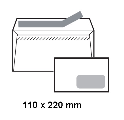 Caja de 500 sobres Offset blancos autoadhesivos con ventana derecha  110 x 220 mm Sam