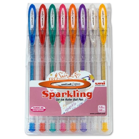 ESTUCHE DE 8 BOLÍGRAFOS DE GEL CON PURPURINA UNI-BALL SIGNO SPARKLING