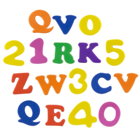 Pack de108 letras y números adhesivos de goma eva