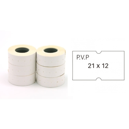 PAQUETE DE 6 ROLLOS DE ETIQUETAS BLANCAS REMOVIBLES "PVP" APLI 21 X 12 MM 101949