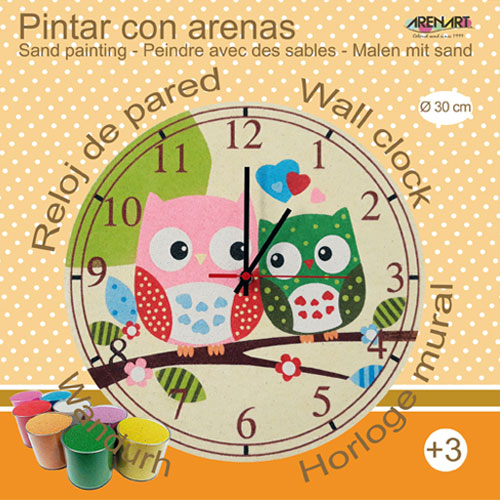 RELOJ DE PARED PINTADO CON ARENA 30CM BUHOS