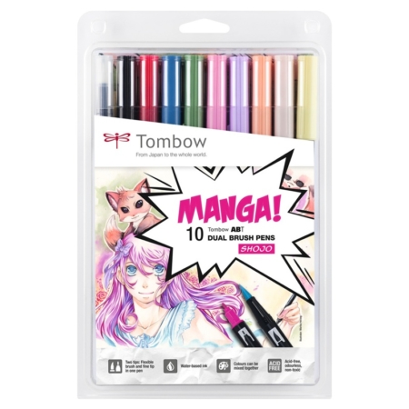 ESTUCHE DE 10 ROTULADORES TOMBOW DUAL BRUSH DOBLE PUNTA PINCEL MANGA SHOJO