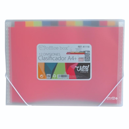 Clasificador A4 con 12 divisores y gomas Office Box Vital Colors