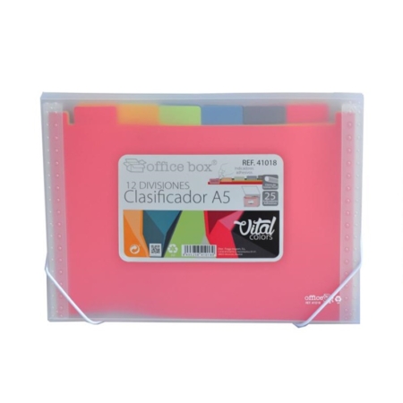 Clasificador A5 con 12 divisores y gomas Office Box Vital Colors