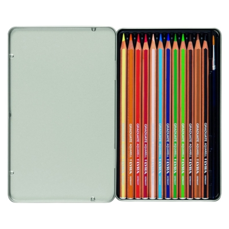 Estuche metálico de 12 lápices de colores acuarelables con pincel Lyra Graduate Aquarell