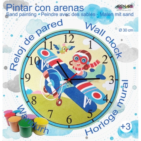 KIT RELOJ PARA PINTAR CON ARENA 30 CM AVIONETA