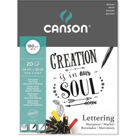 BLOC DE PAPEL ENCOLADO PARA LETTERING A4 180G 20 HOJAS CANSON