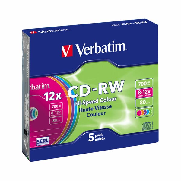 PACK 5 CD-RW VERBATIM REGRABABLE 700 MB 80 MIN