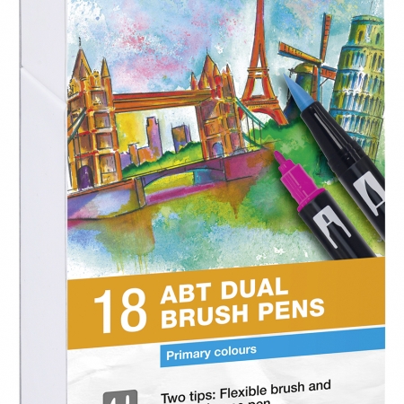 ESTUCHE 18 ROTULADORES TOMBOW DUAL BRUSH DOBLE PUNTA PINCEL COLORES PRIMARIOS