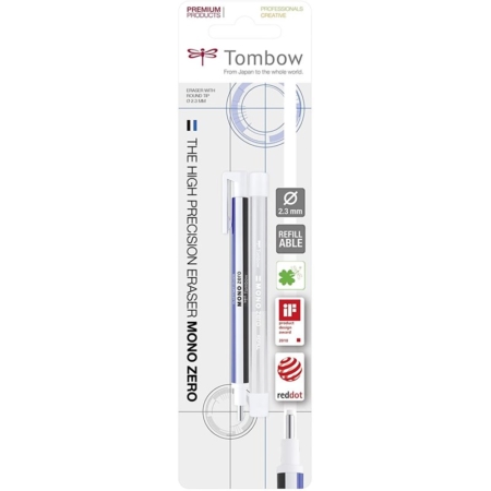 BLÍSTER DE 1 PORTAGOMAS DE PRECISIÓN REDONDO TOMBOW MONO ZERO CON RECAMBIO