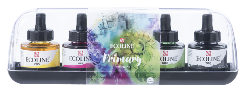 ESTUCHE DE 5 BOTES TINTA ECOLINE PRIMARIO 5x30ML