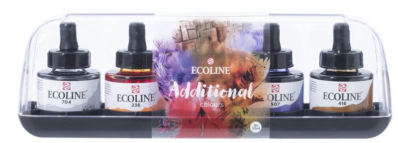 ESTUCHES DE 5 BOTES TINTA ECOLINE ADICIONAL 5x30ML