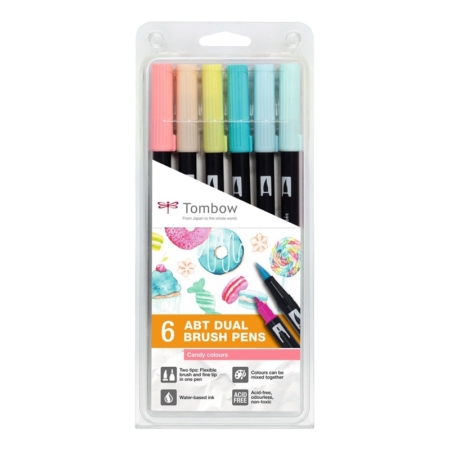 ESTUCHE DE 6 ROTULADORES TOMBOW DUAL BRUSH DOBLE PUNTA PINCEL COLORES CARAMELO