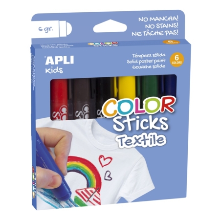 Caja de 6 barras de témpera sólida para textil Color Sticks