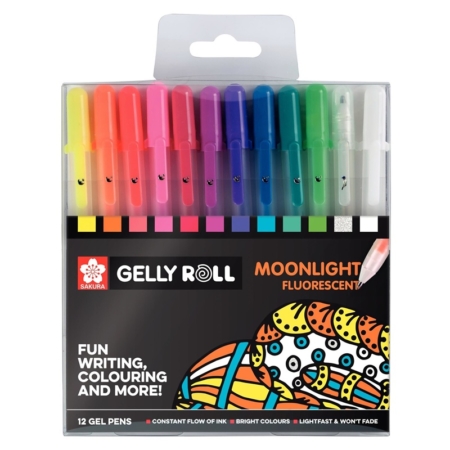 ESTUCHE DE 12 BOLÍGRAFOS DE GEL SAKURA GELLY ROLL MOONLIGHT 1.0 FLUORESCENT