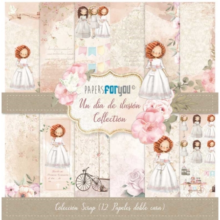 KIT/12 PAPEL SCRAP UN DIA DE ILUSION NIÑA PELIRROJ