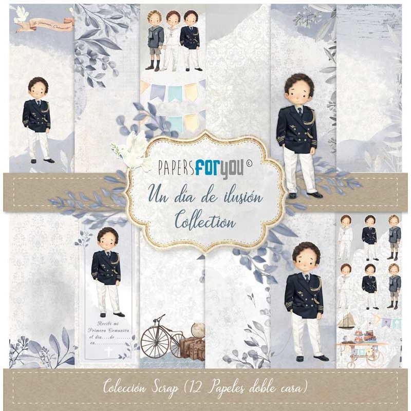 KIT/12 PAPEL SCRAP UN DIA DE ILUSION NIÑO MORENO P