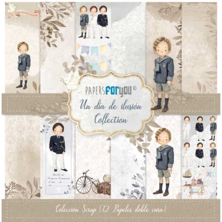 KIT/12 PAPEL SCRAP UN DIA DE ILUSION NIÑO RUBIO PF
