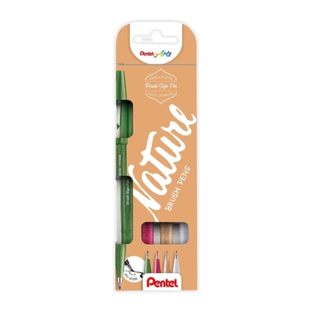 ESTUCHE DE 4 ROTULADORES PENTEL TOUCH PASTEL CON PUNTA PINCEL NATURE BRUSH