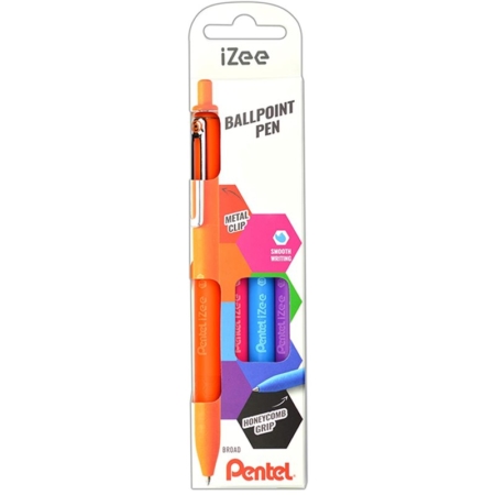 ESTUCHE DE 4 BOLÍGRAFOS RETRÁCTILES CON CLIP DE METAL PENTEL IZEE COLORES FANTASÍA