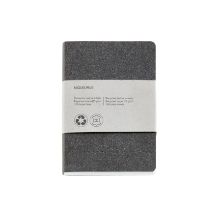 CUADERNO PIEL RECICLADA 104X150 LISO EARTH GRIS