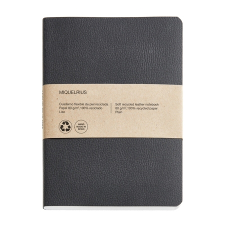 CUADERNO PIEL RECICLADA 152X210 LISO EARTH NEGRO