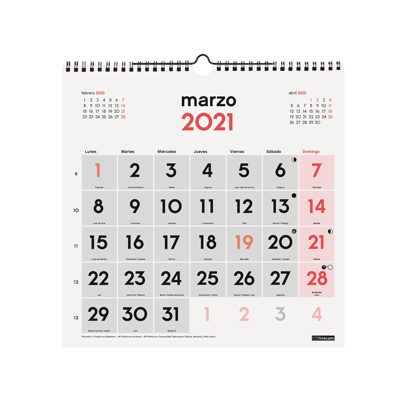 Calendario Finocam Pared Numeros Grandes 30x30 2021 Material De Oficina Material Escolar Y Papeleria calendario finocam 2021