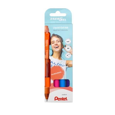 BLÍSTER DE 4 BOLÍGRAFOS RETRÁCTILES DE GEL PENTEL ENERGEL X 0,7 MM COLORES FANTASÍA