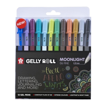 ESTUCHE DE 12 BOLÍGRAFOS DE GEL SAKURA GELLY ROLL MOONLIGHT 0.6 COSMOS