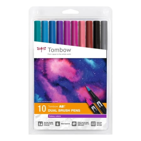 ESTUCHE DE 10 ROTULADORES TOMBOW DUAL BRUSH DOBLE PUNTA PINCEL GALAXIA