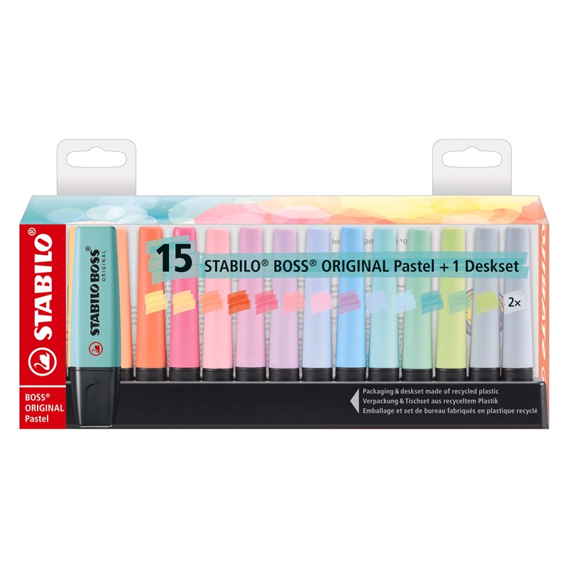 Set de sobremesa de 15 rotuladores fluorescentes Stabilo Boss Original Pastel 2 Set de sobremesa de 15 rotuladores fluorescentes Stabilo Boss Original Pastel
