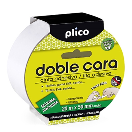 CINTA ADHESIVA DE DOBLE CARA 50 MM X 20 M PLICO