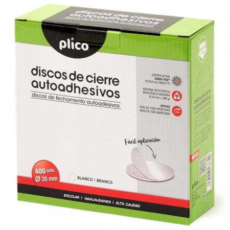 CAJA DE 400 DISCOS AUTOADHESIVOS DE VELCRO BLANCOS 20 MM